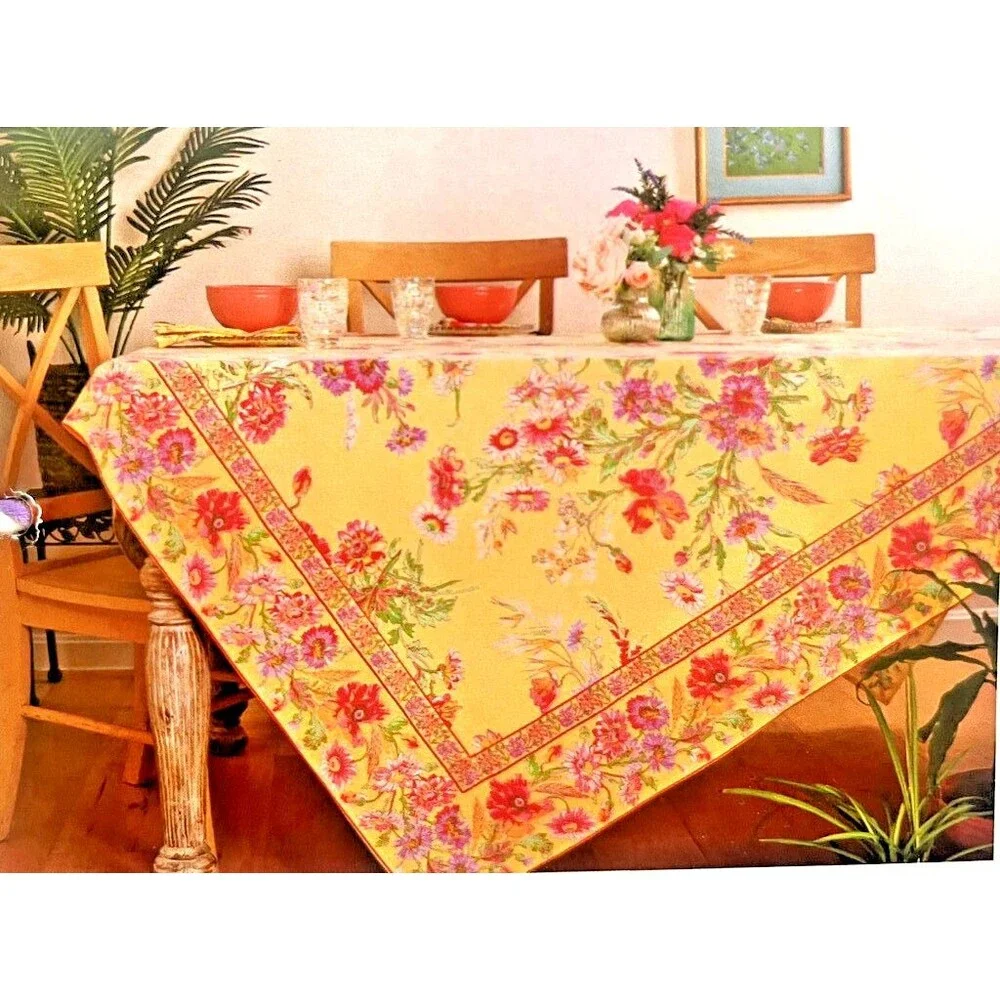 April Cornell Wildflowers Tablecloth 60X102 Yellow Pink Floral French Country